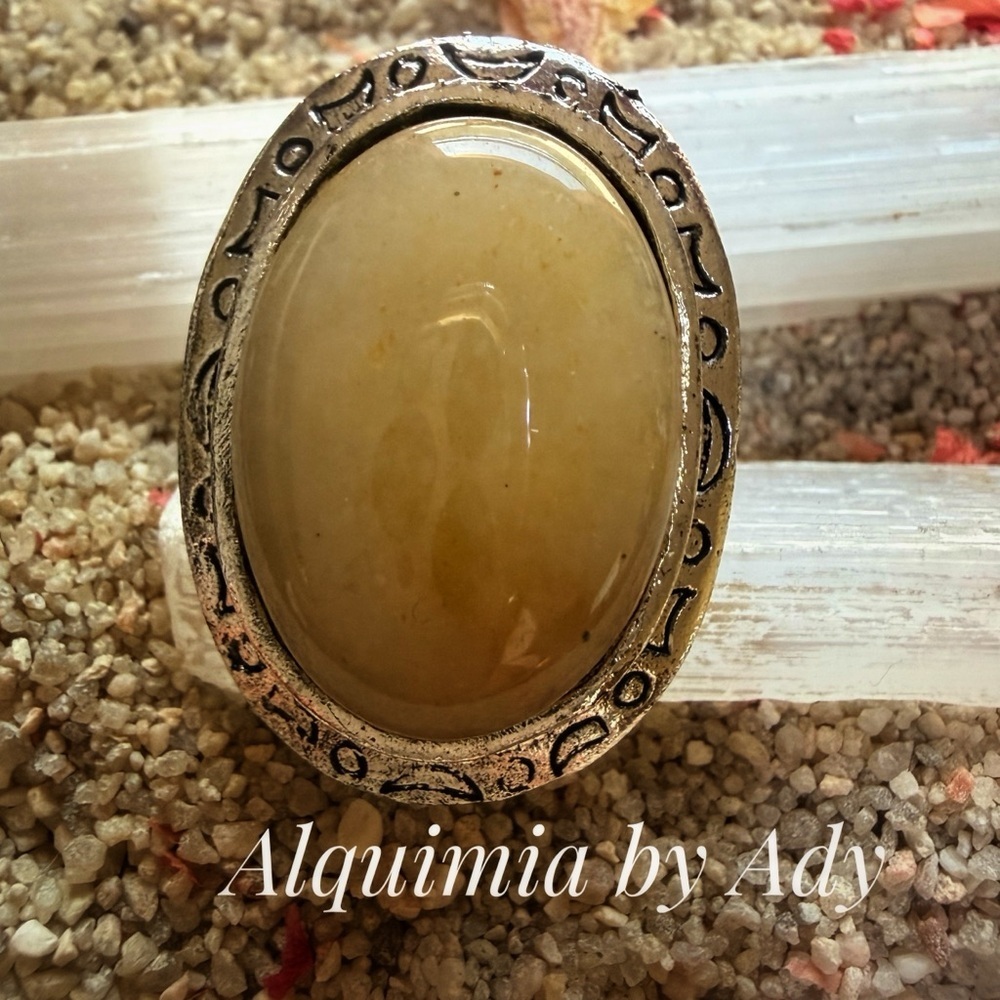 Monumental + CREAMY YELLOW + silver statement adjustable ring